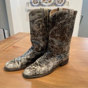 TONY LAMA '7508' Pearl Cream Leather Western Distressed Boots  6 1/2 A